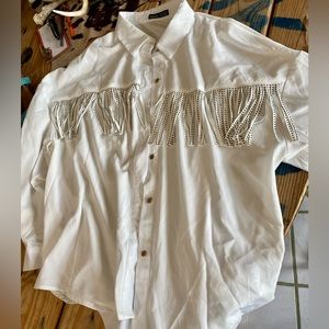 White Fringe Button Up Shirt